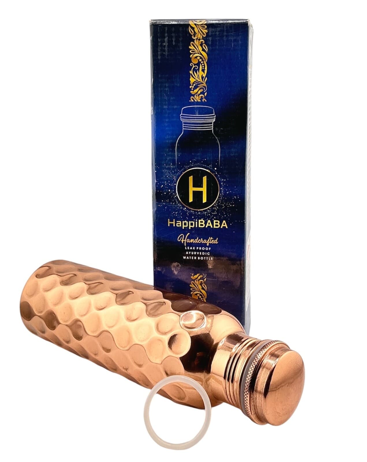 100% Pure Copper Water Bottle Hammered 32oz Leak Proof Lid w/Extra Silicone Ring 3