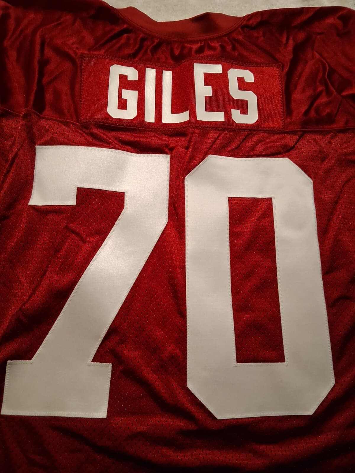 Oklahoma Sooners Home Red NCAA Game Worn/Issued Football Jersey #70 Giles 2