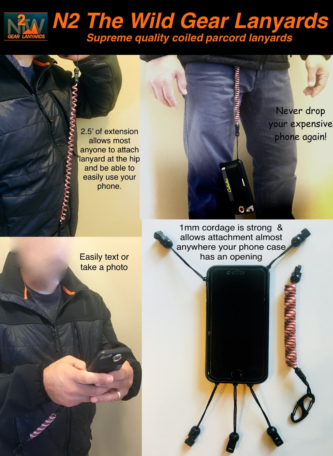 N2 The Wild Gear Lanyards Subalpine & Coyote Lanyard/Tether Coiled Paracord 6