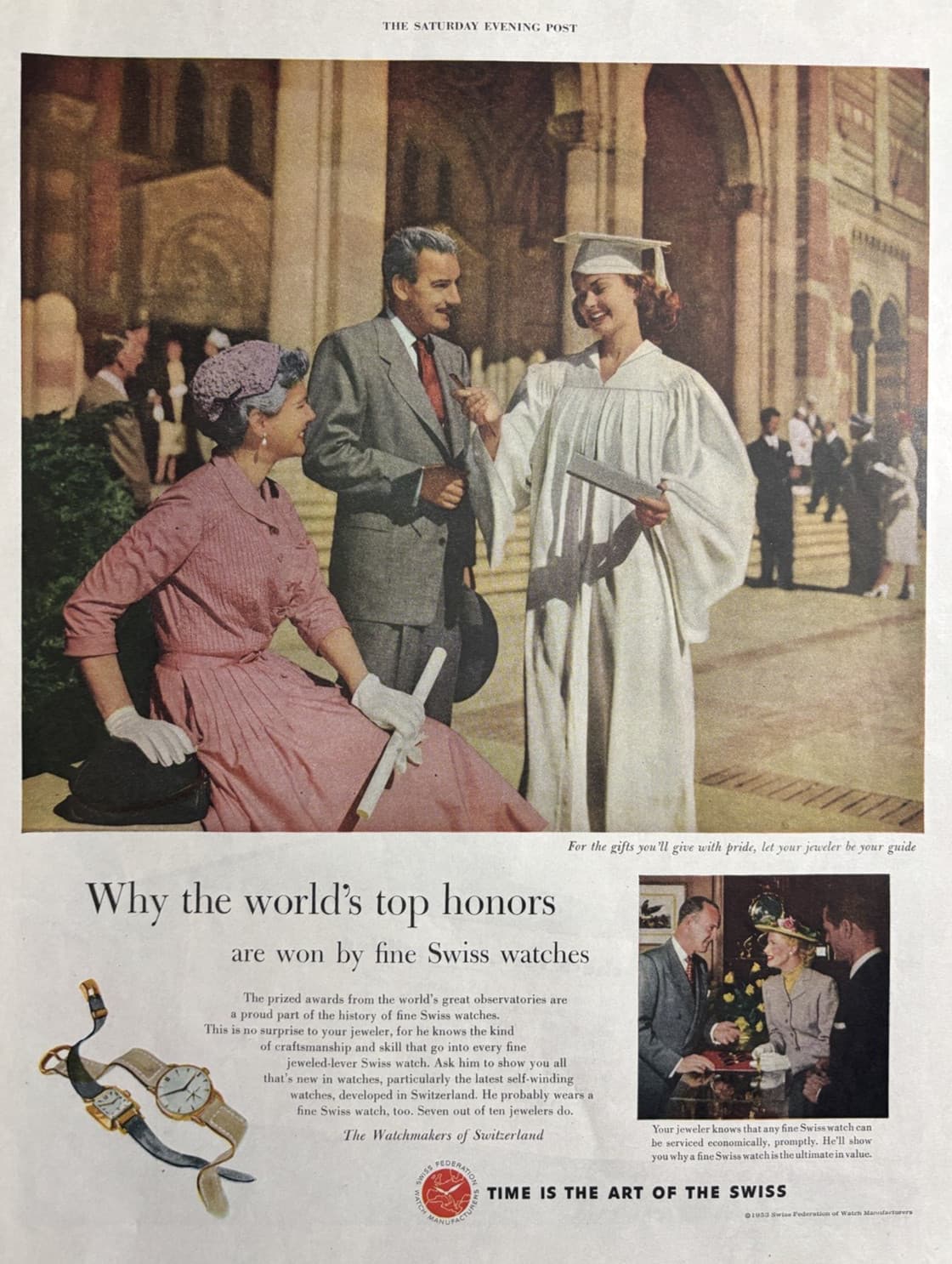 1953 Swiss Federation Watch Manufacturers Jeweler Graduation Vintage Print Ad