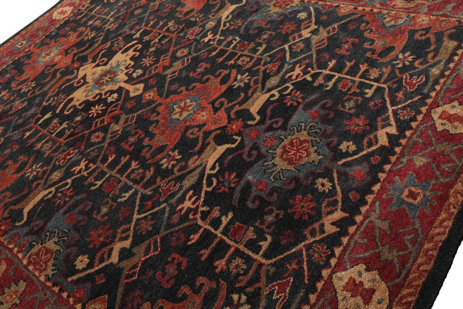 Arts & Crafts Multi Sizes Handmade 100% Wool Area Rug-Dark Blue, Wine, Orange 5