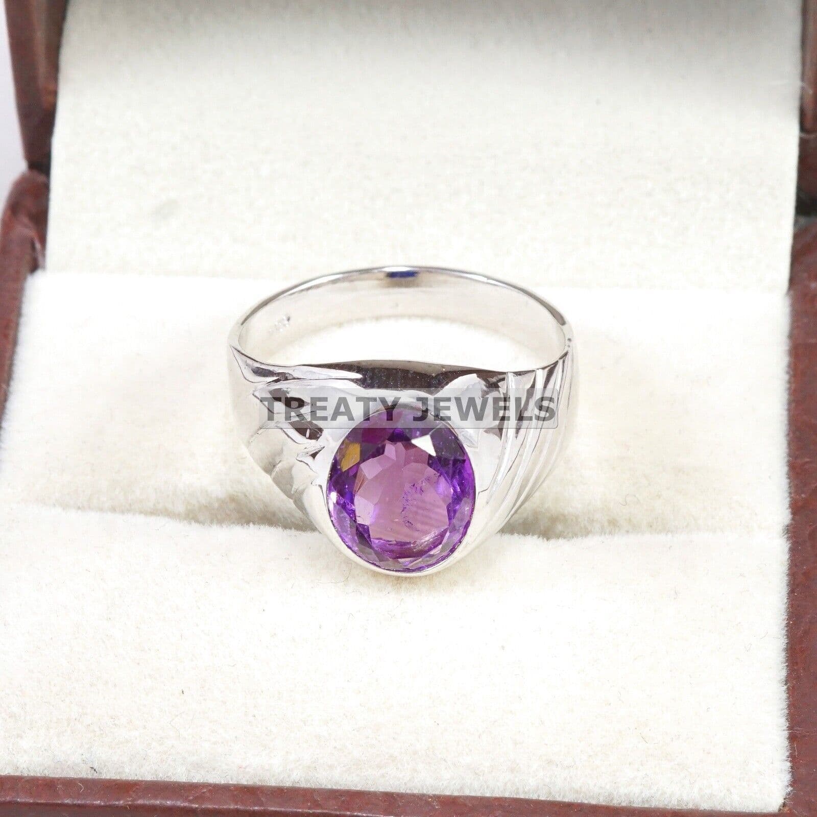 Amethyst Oval Cut Gemstone With 925 Sterling Silver Ring For Men's #A701