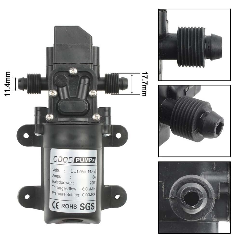 12V Water Pump 130PSI Self Priming Diaphragm High Pressure Automatic Switch 3