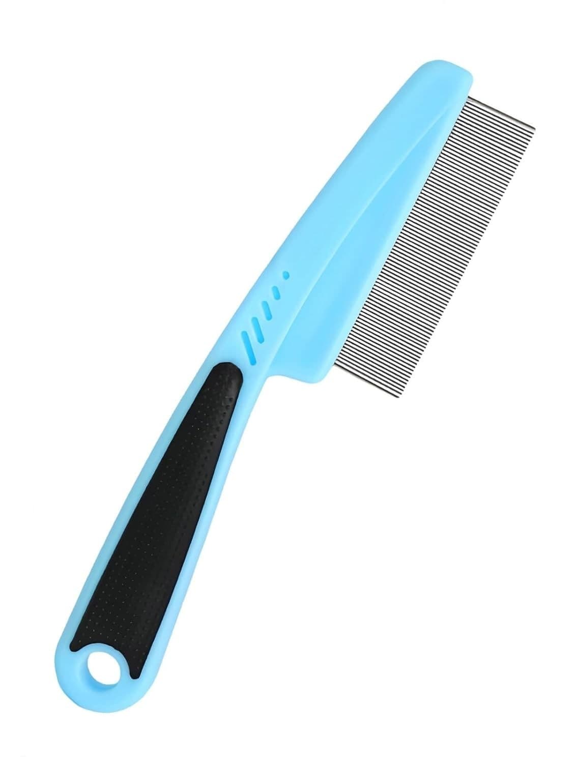 Flea Comb with Rubber Handle, Flea and Tick Comb for Dogs & Cats, Fine Tooth Dog