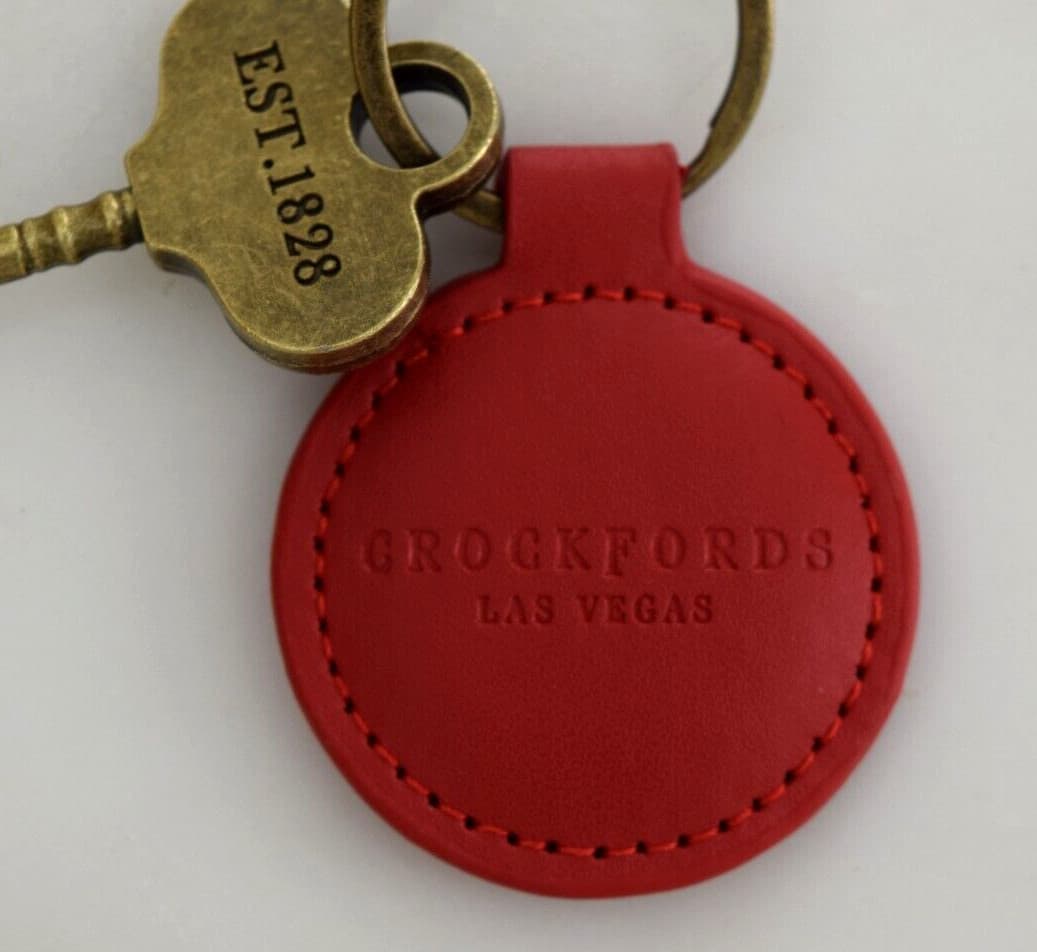Crockfords Las Vegas Est. 1828 Golden Brass Key Keychain - Red Leather Tag *NEW* 4