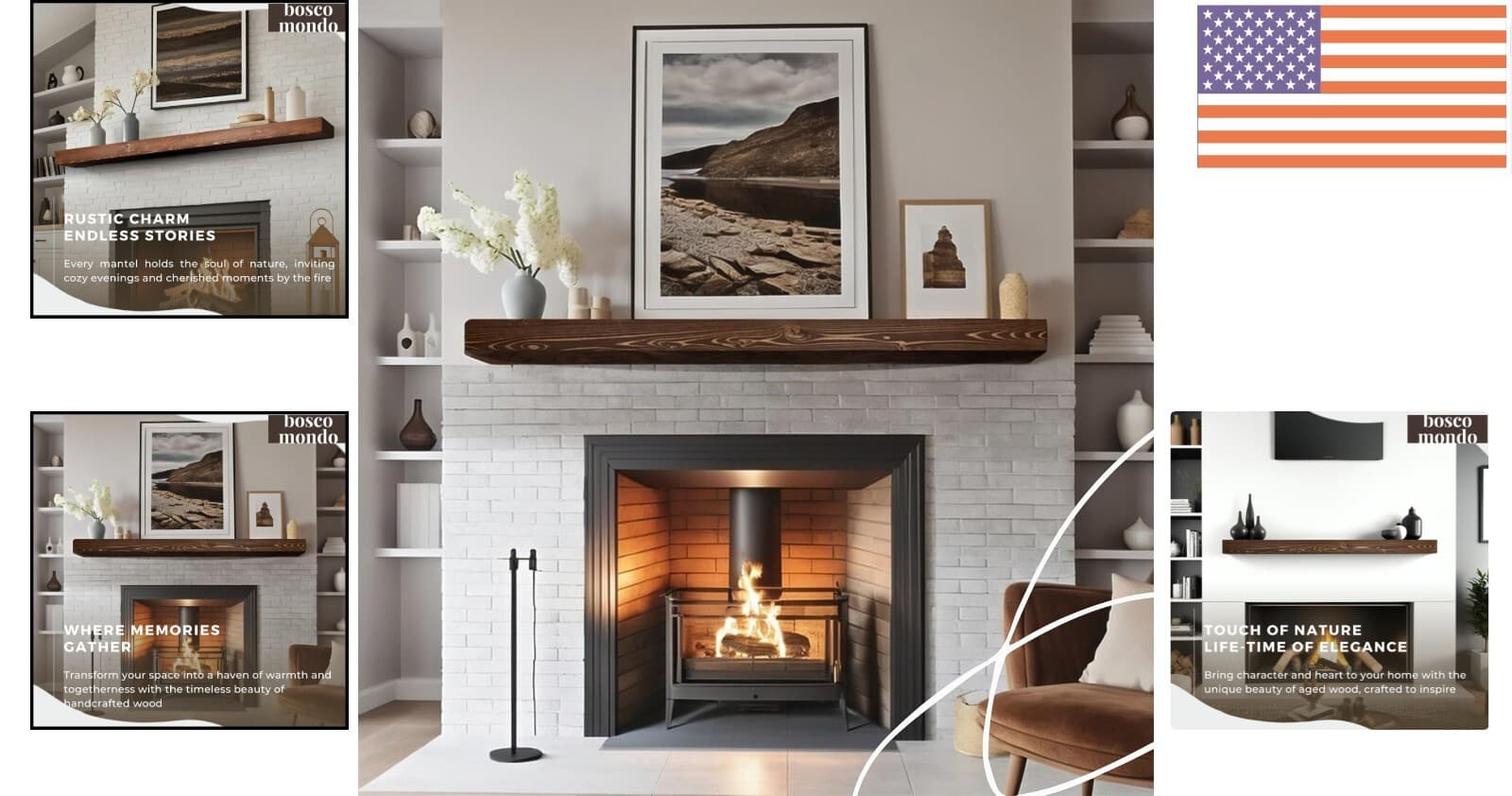 Rustic Solid Wood Fireplace Mantel Shelf - 72" Floating Elegance in Brown 2