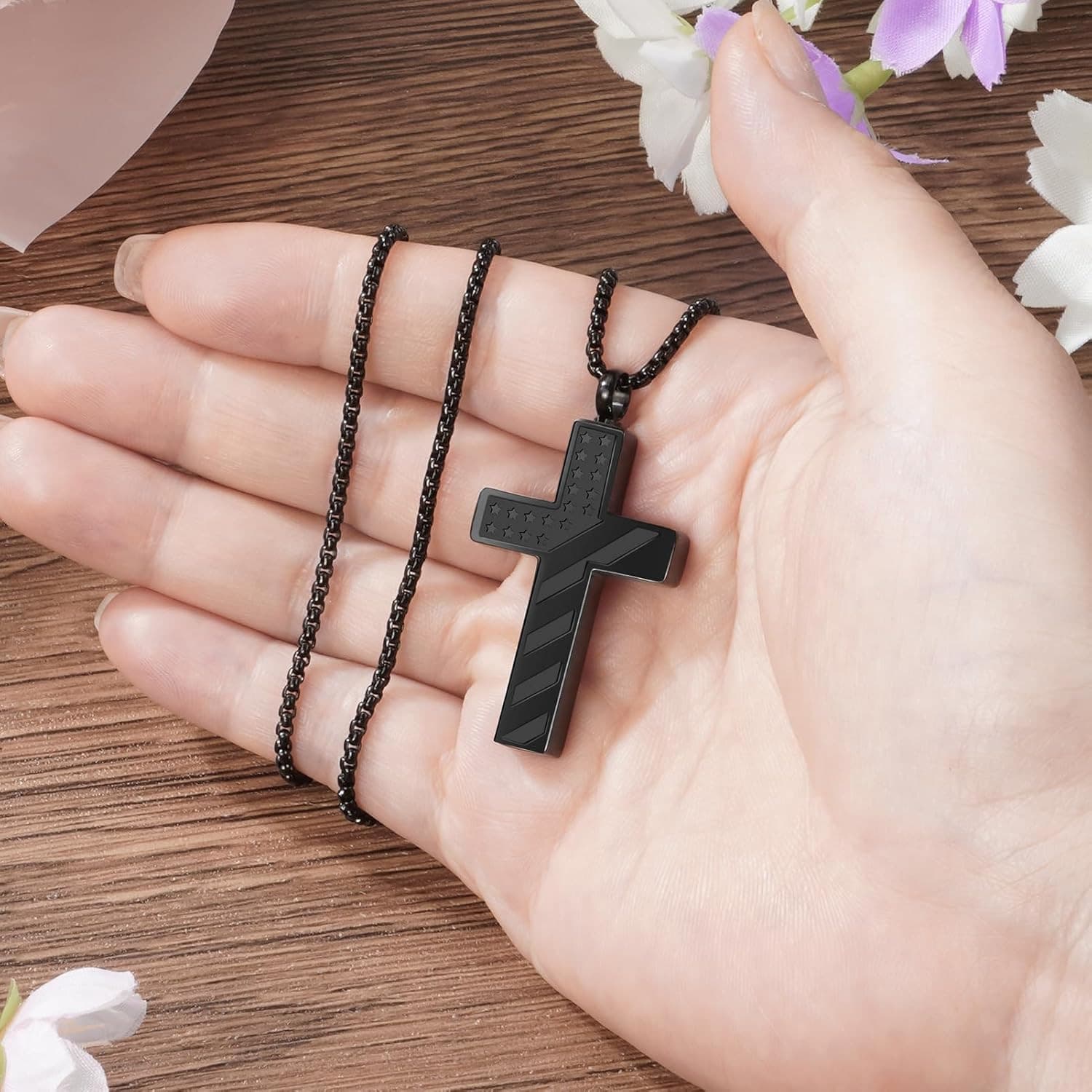 Cross Cremation Jewelry Flag Urn Ashes Necklace for Women Men Cremation Ash Pend 4