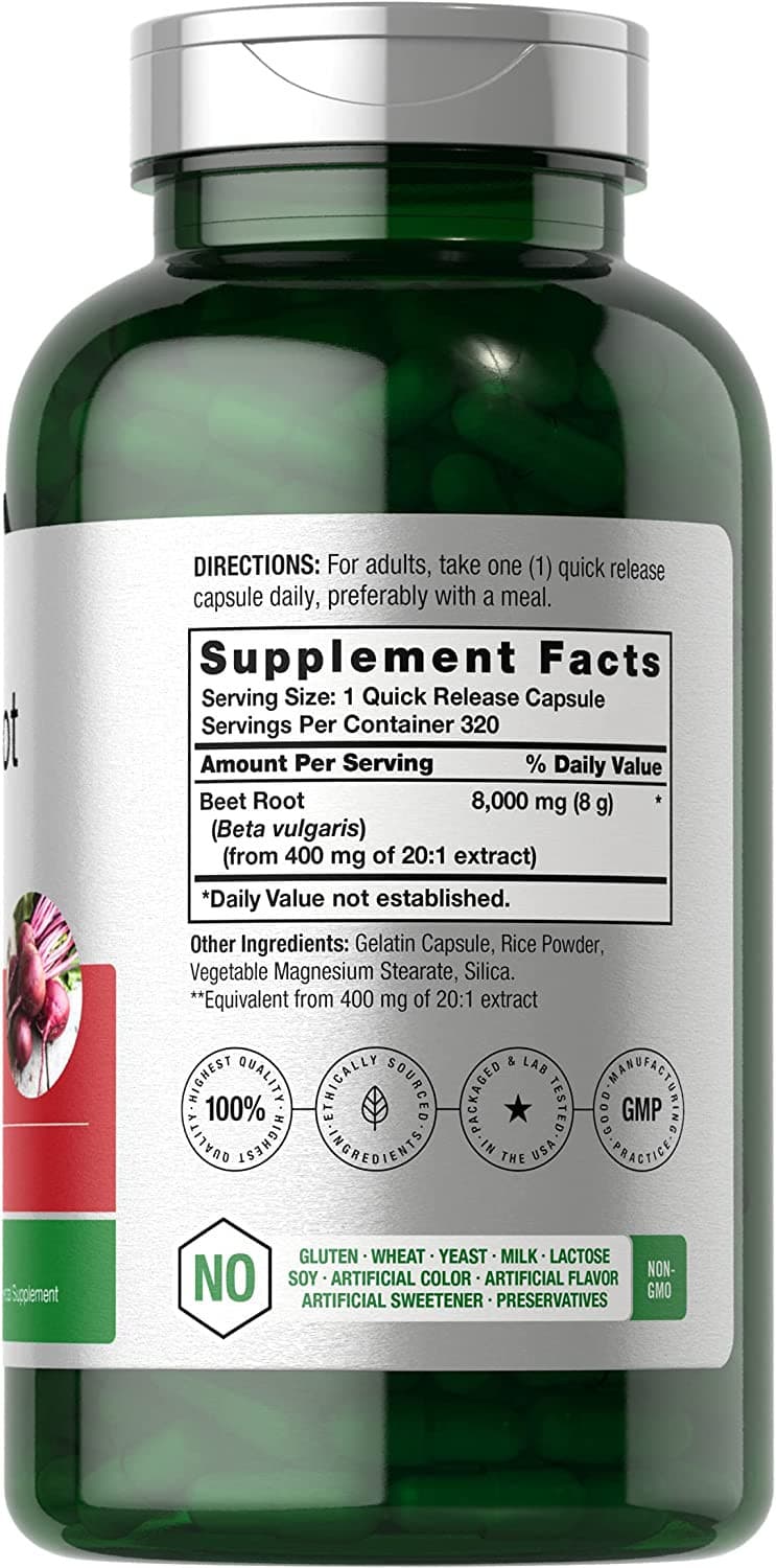 Beet Root Powder Capsules | 8000mg | 320 Count | Non-GMO | by Horbaach 2