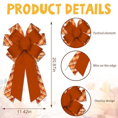 Hying Large Fall Bows for Wreath, Autumn Wreath Bows Style 1: Red Orange Bow 3