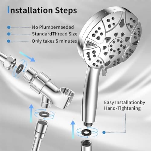 High Pressure 8-mode 5'' Handheld Shower Head with 5 ft Stainless Steel Hose  4
