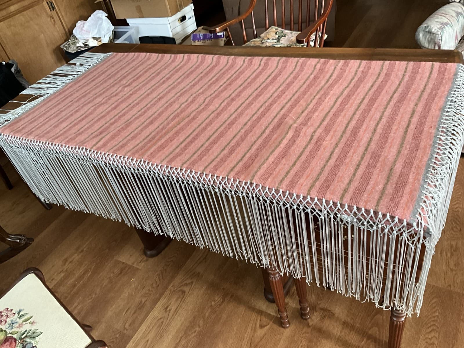 Native American Women's  Wool Rose Striped Knoted Fringe Dance Shawl 5