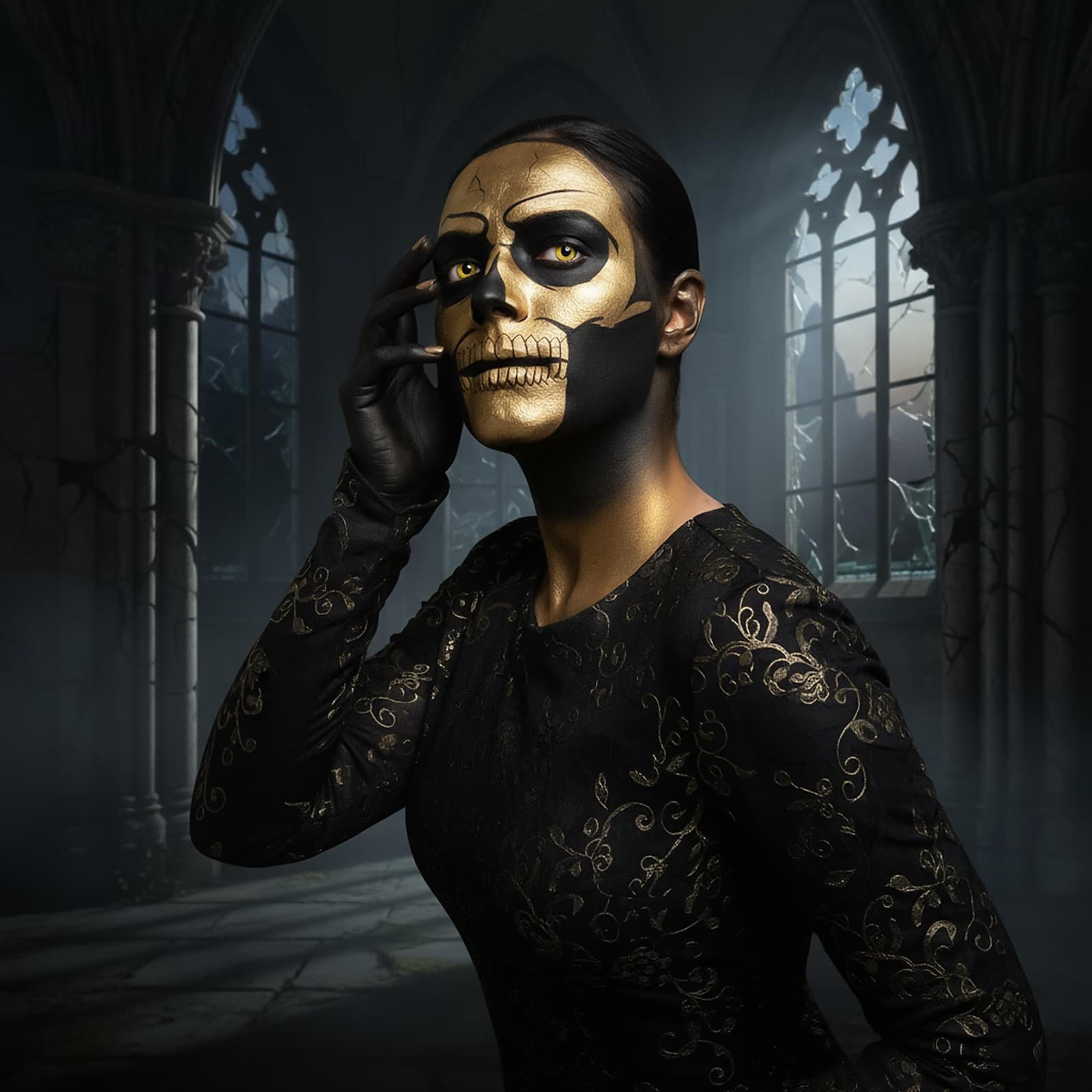 Metallic Gold Skull Tatoo Fx Costume Accessory 5