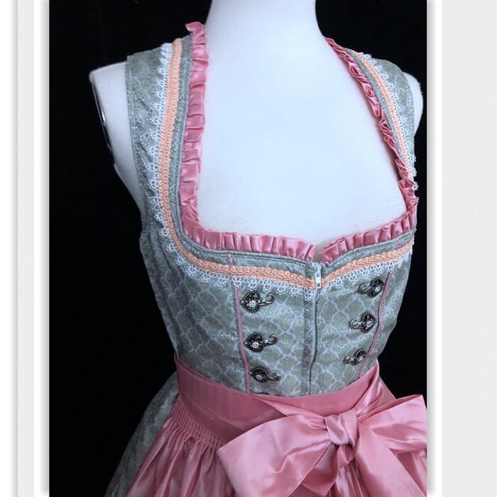 Pink Green Dirndl Oktoberfest Lace Up Dress Size 44 Medallion Apron Cosplay F96 2