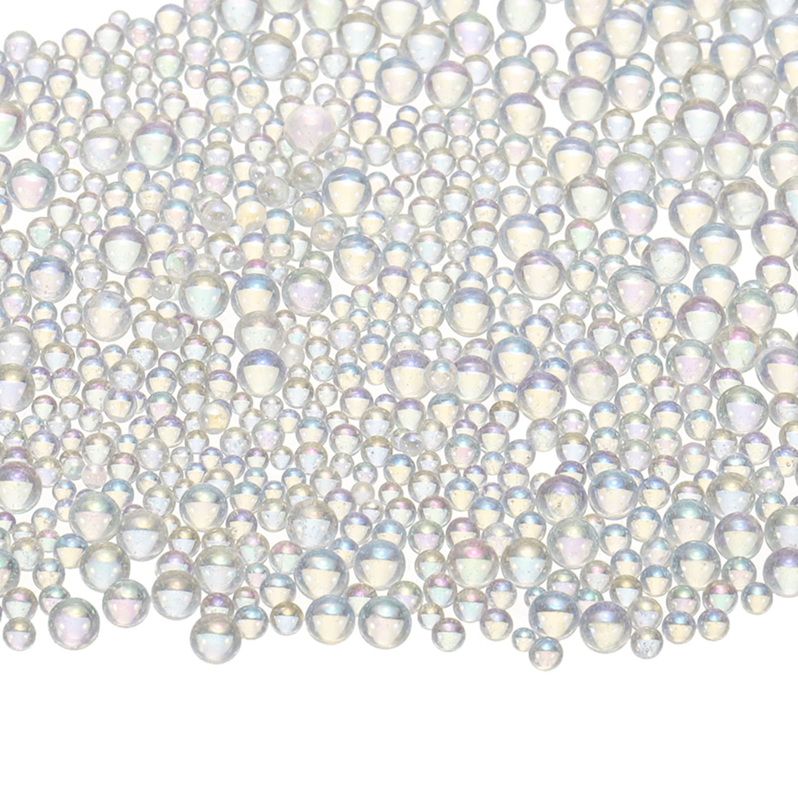 Iridescent Tiny Glass Bubble Beads, Φ0.4-3mm 10g No Hole, Round, Clear