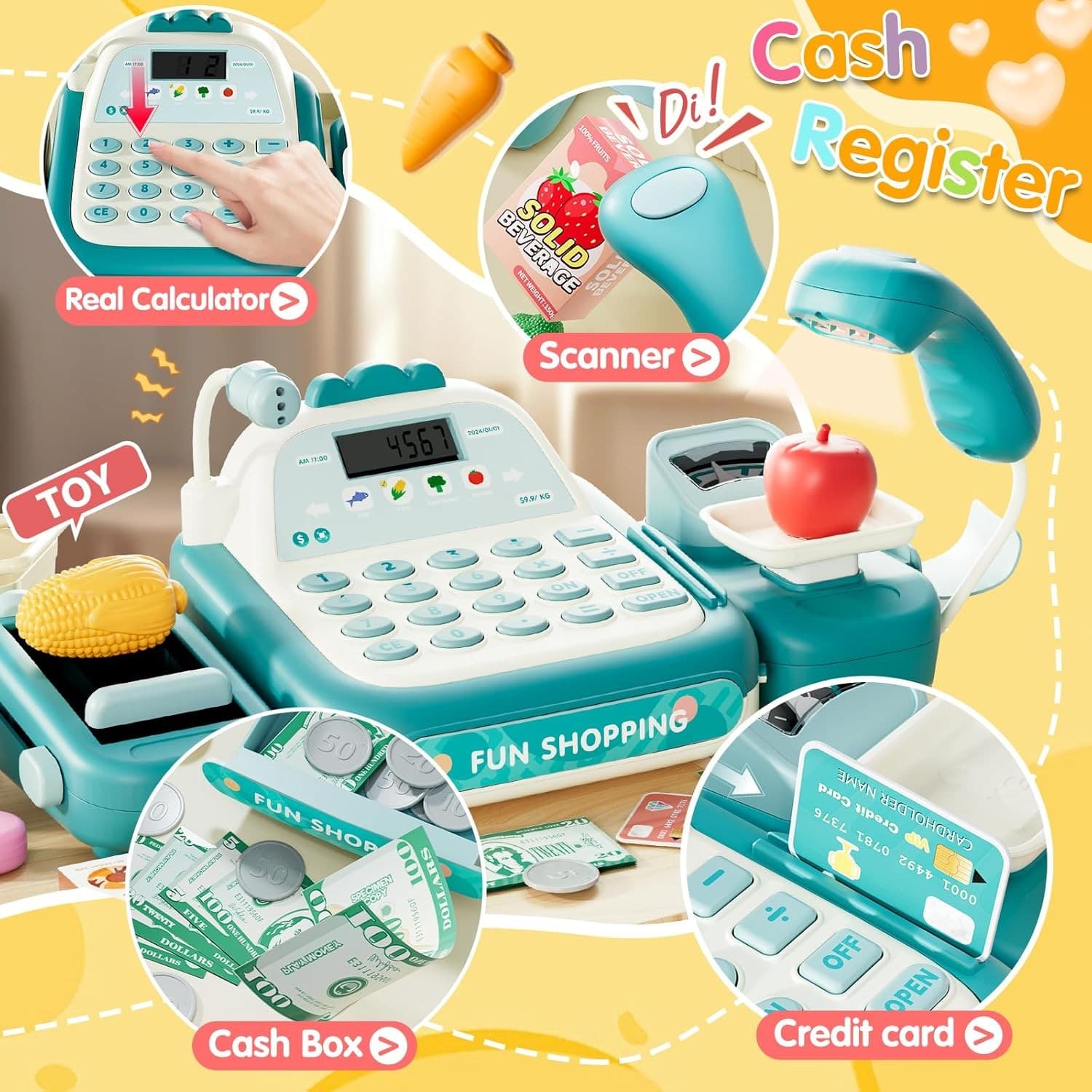 49PCS Pretend Play Cash Register Toy Set for Kids with Real...  4