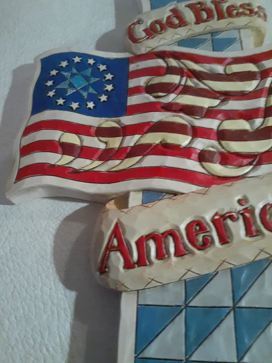 Jim Shore God Bless America Cross Wall Plaque 12" 4