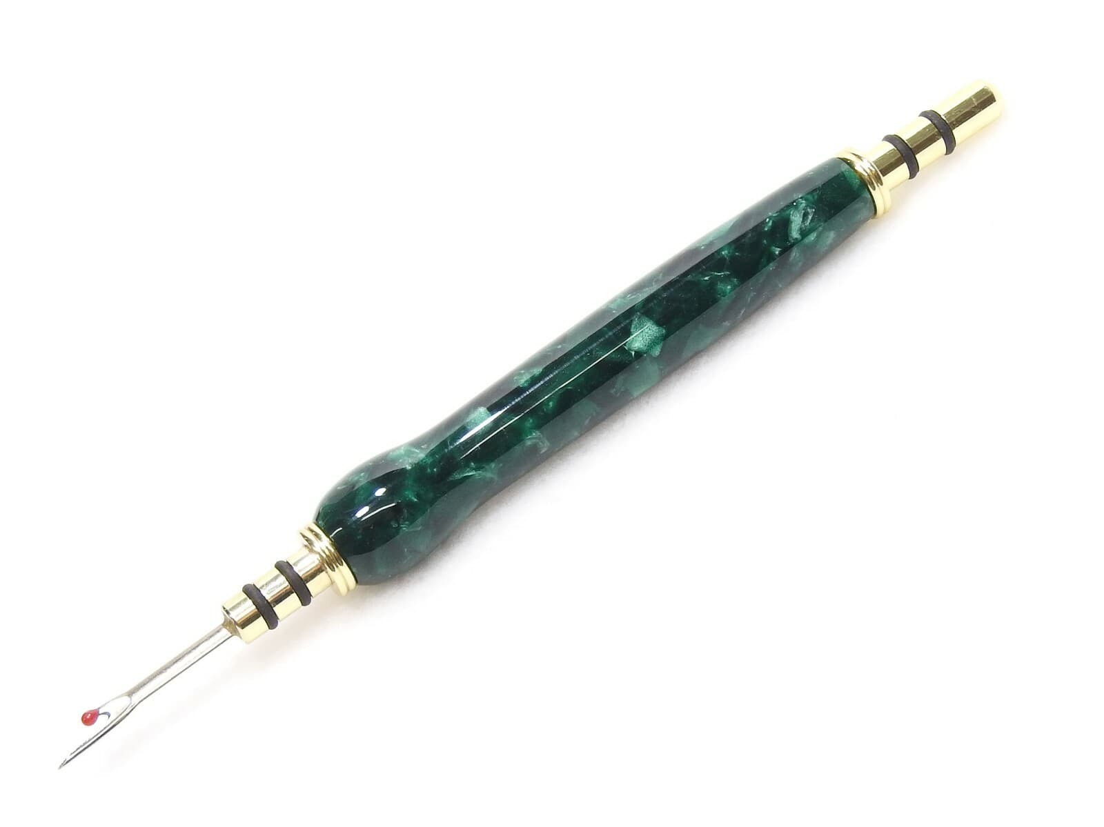 Handmade Double Seam Ripper w/Sewing Stiletto, Frog Pebble Green Crush Acrylic