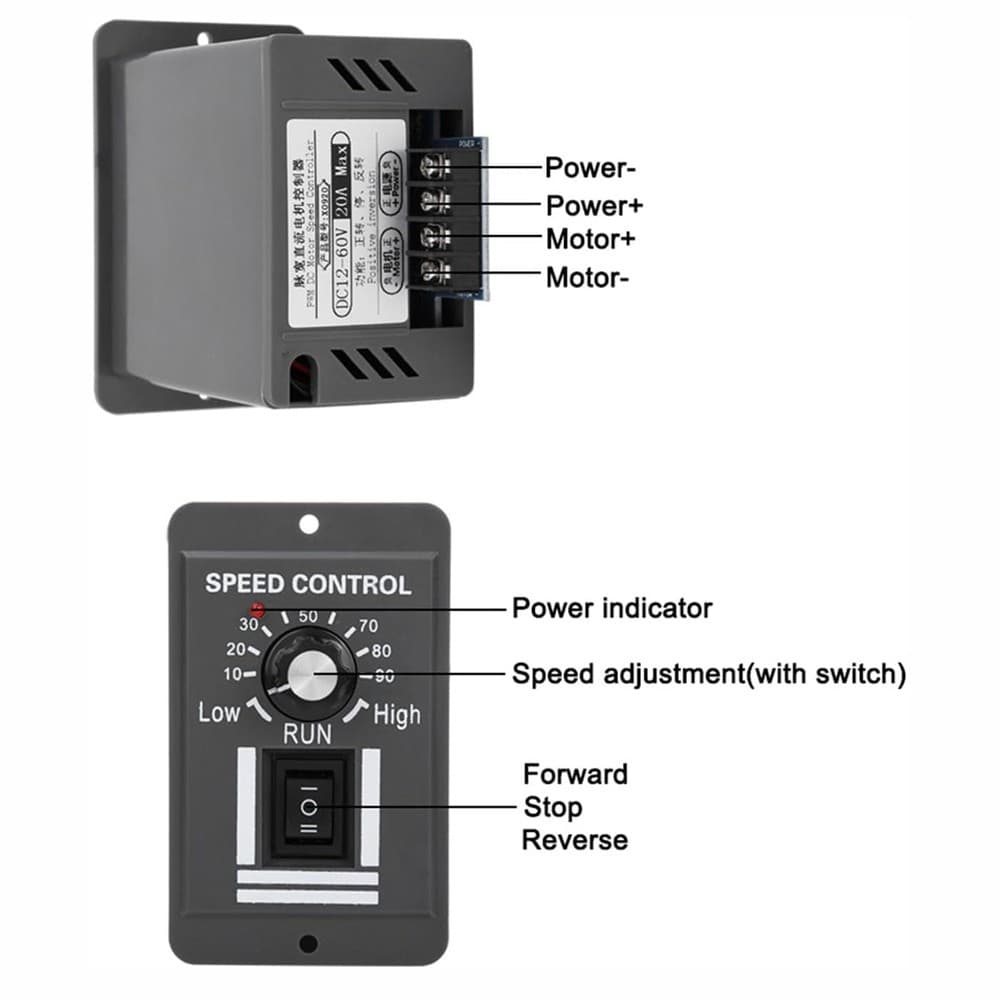 40A PWM DC Motor Speed Controller 12V 24V 36V 48V Variable Speed Switch Reverse 5
