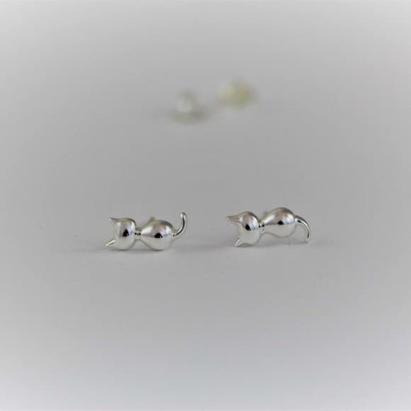 Sterling Silver Cat Stud Earrings 925 Minimalist Animal Jewelry for Her 4