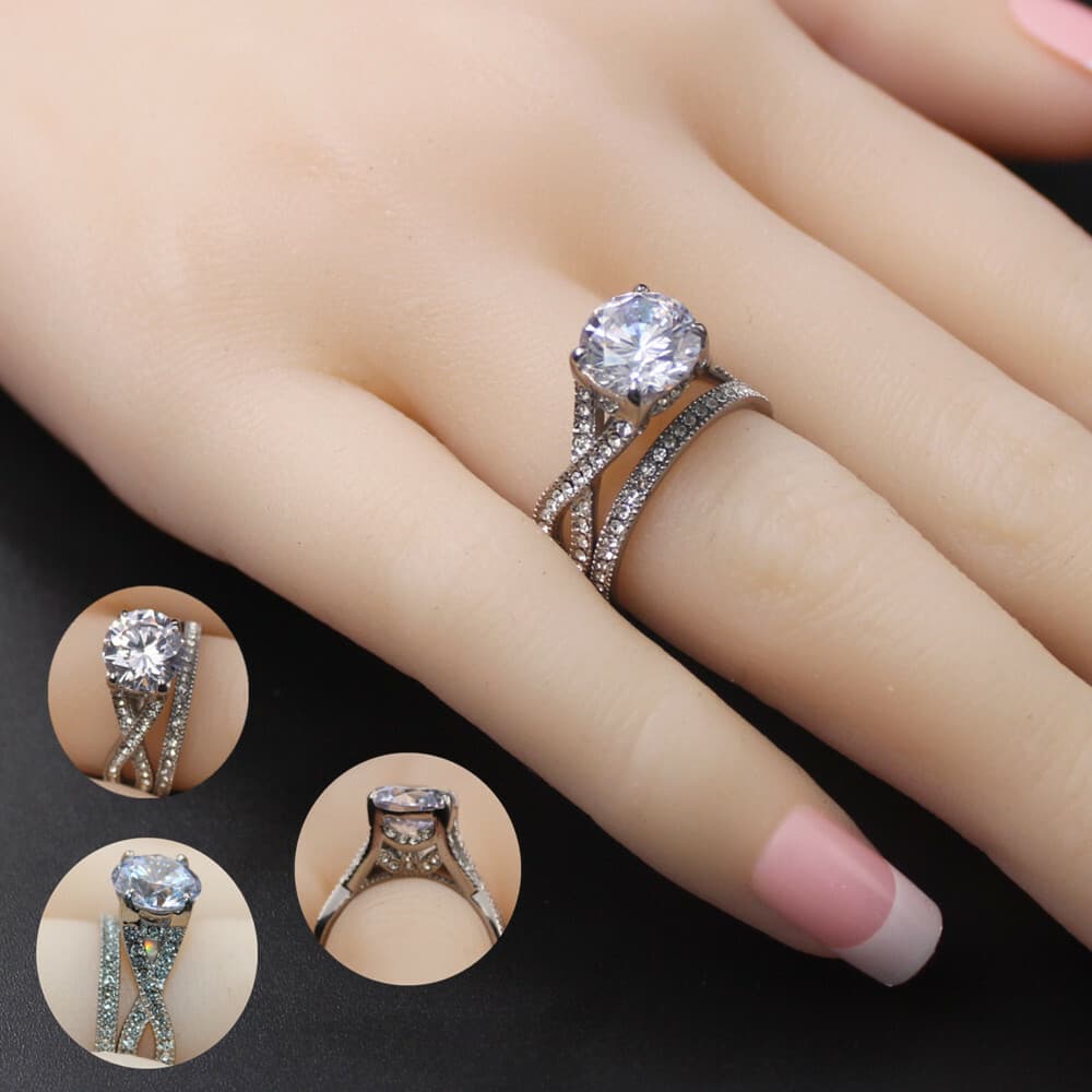 Wedding Ring Set Engagement Sterling Silver 2.75 CT Cubic Zirconia Infinity Band 6