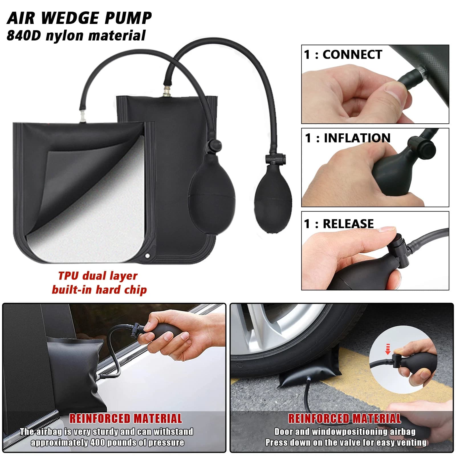 Car Tool Kit Roadside Emergency With Long Reach Grabber Air Wedge Bag Pump 2