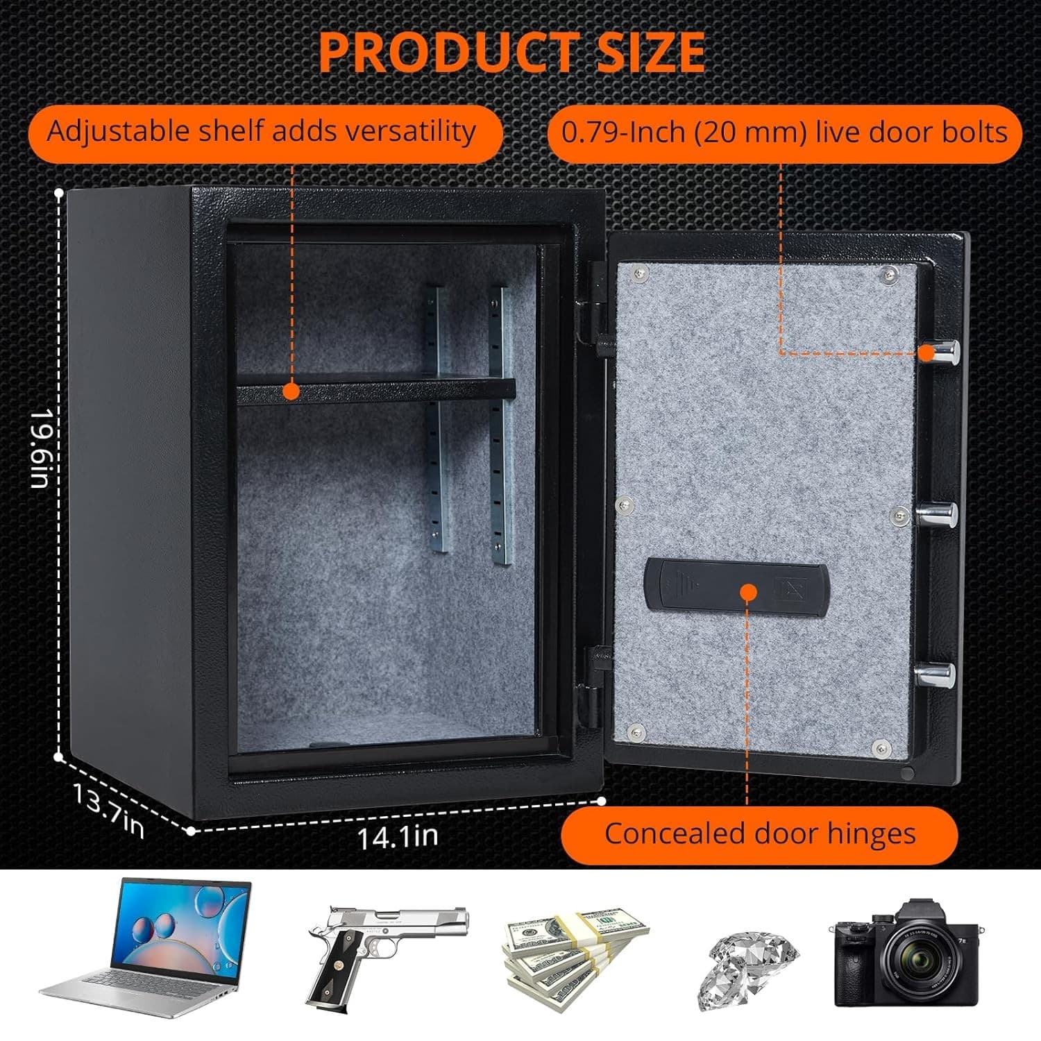 Large Fire proof Safe Box for HOME USE, 2 Cuft Digital Security Box with Keypad 3