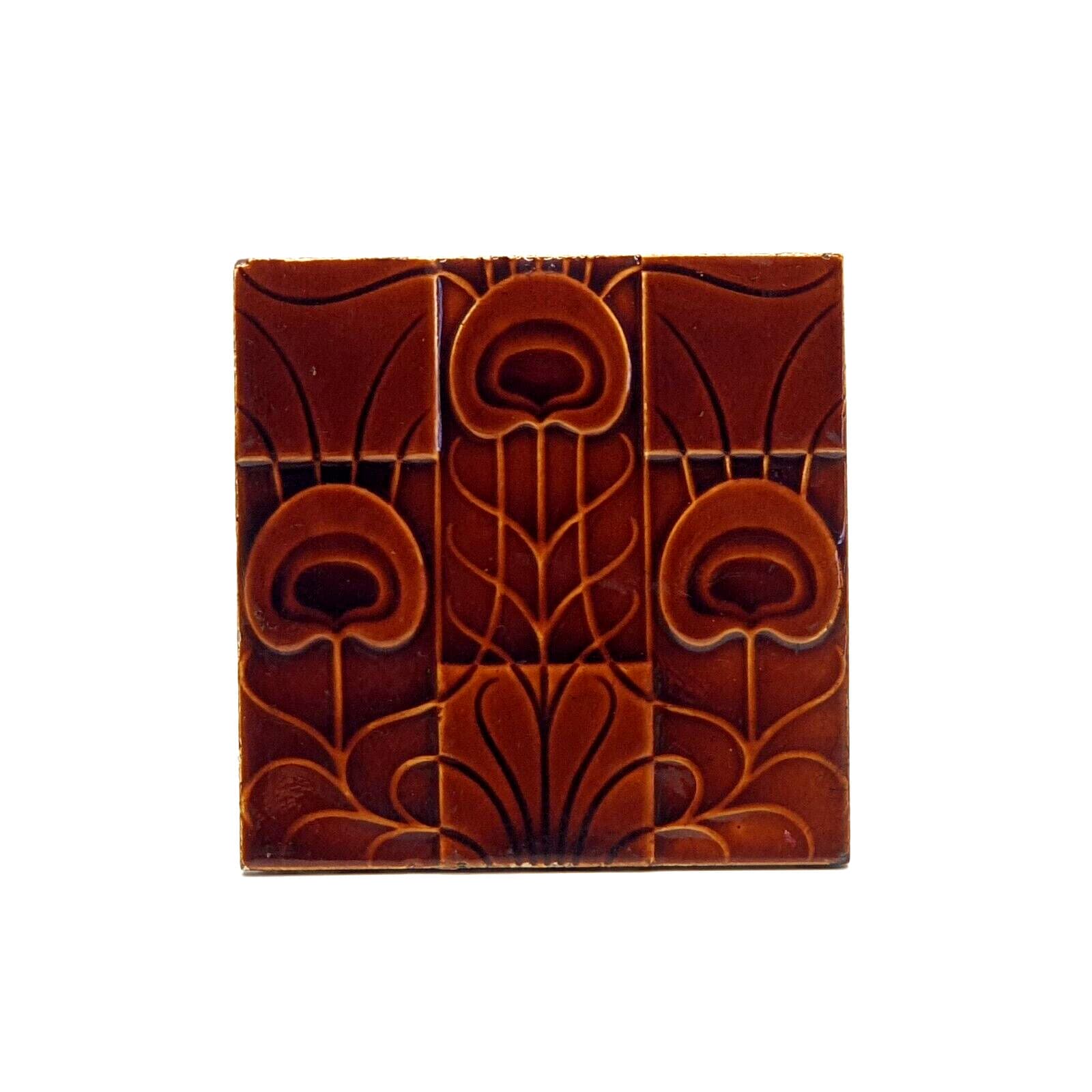 Antique Fireplace Tile Brown Moulded Majolica Tile Corn Bros C1900 AE1 2