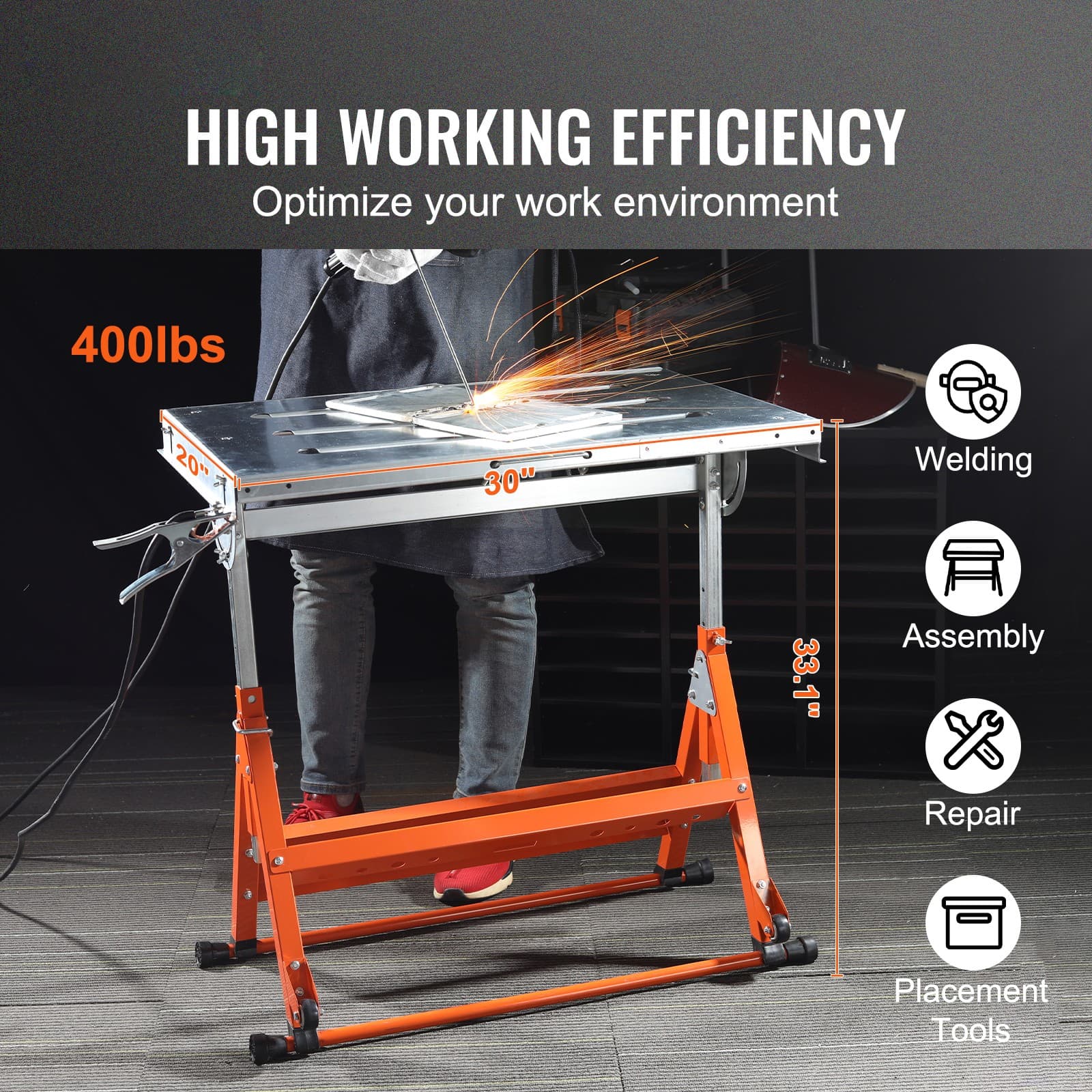 Uimoso 30" x 20"Welding Table 400lbs Load Capacity Steel Welding Workbench Table 2