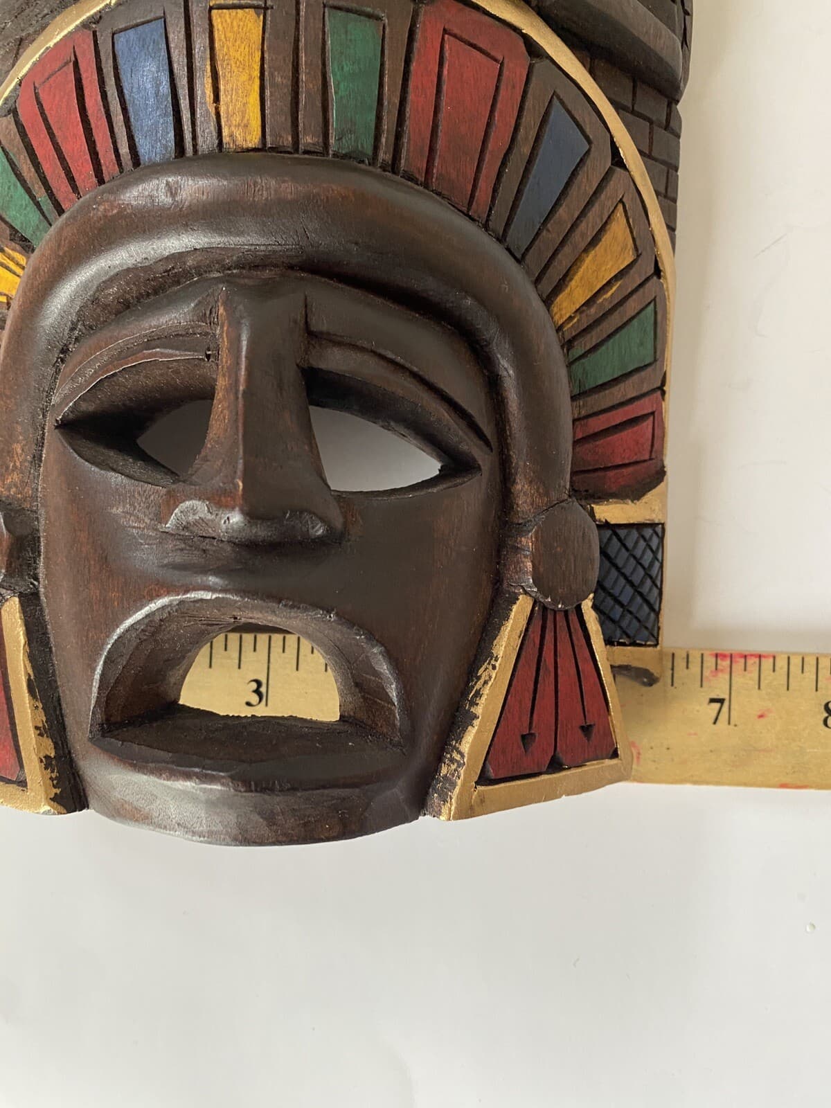 Aztec Mask Carved Wood Wall Art Mayan Decor 13.5" Ethnic Mexican Home Decor VTG 3