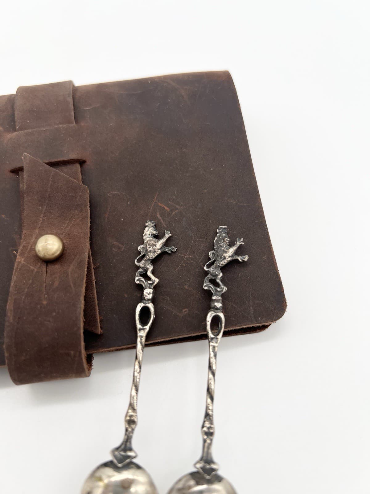 Vintage Set of 2 Silver Souvenir Demitasse Spoons Heraldic Griffin Finials 5