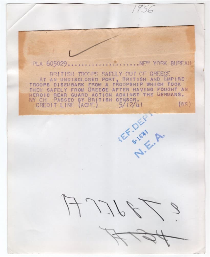 1941 British Troops Withdraw From Greece 7x9 Original News Photo 2