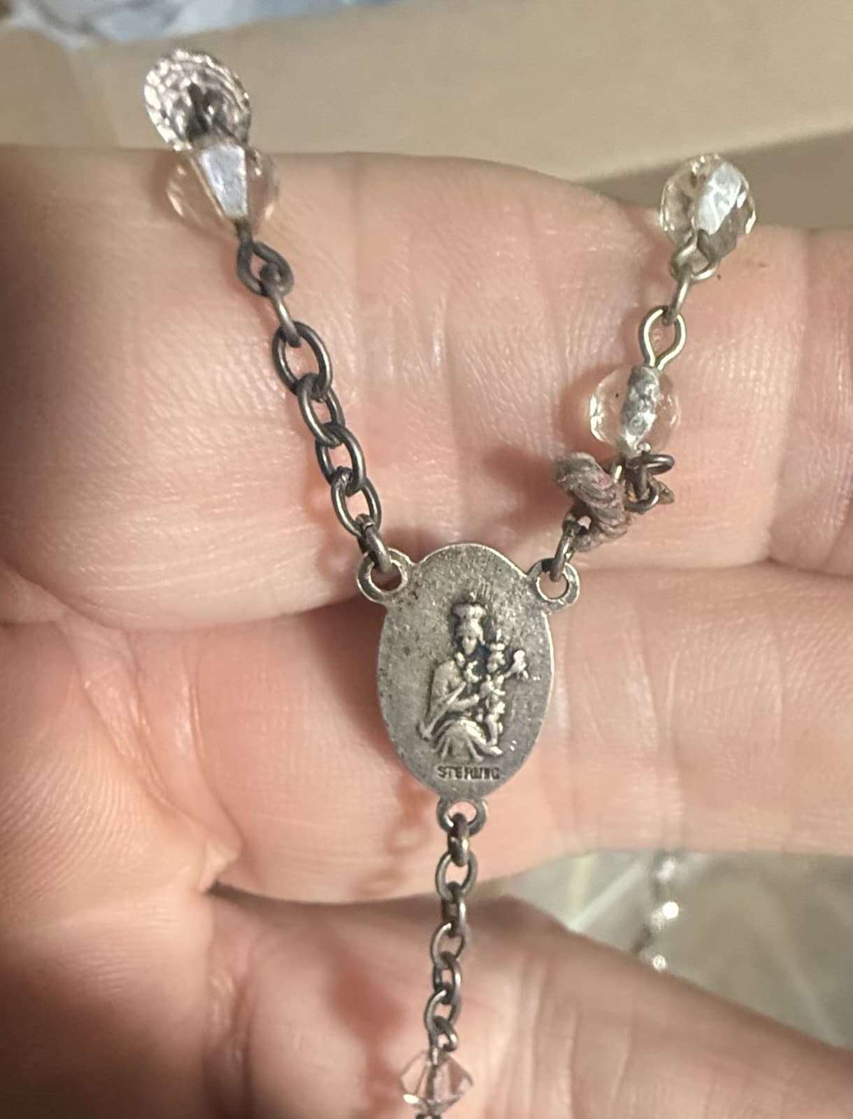 sterling crucifix Rosary wire chain and crystals 2