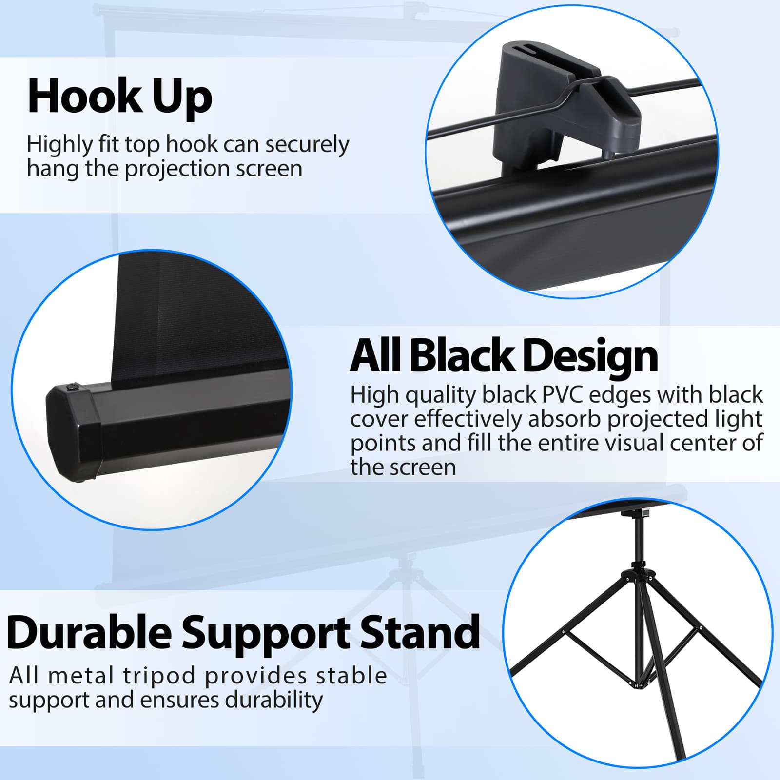 Projector Screen with Stand 84 inch for Movie or Office Presentation 16:9 HD 6