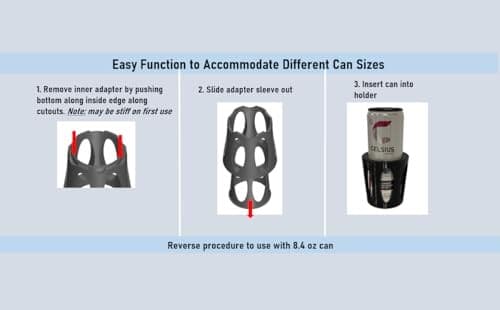 2 in 1 Slim Can Cup Holder Adapter Adjustable Fit 8.4 oz / 12 oz Cans Snug Fit  4