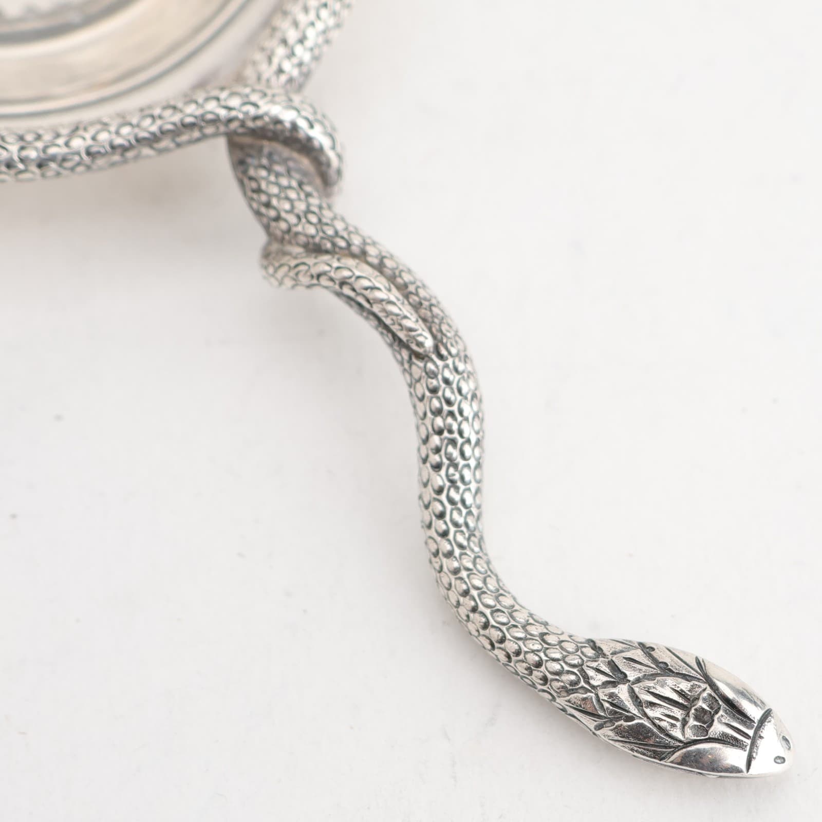 Indian Silver 5 3/4" Tea Strainer w/ Figural Snake Handle 2.04ozt No Monogram 4