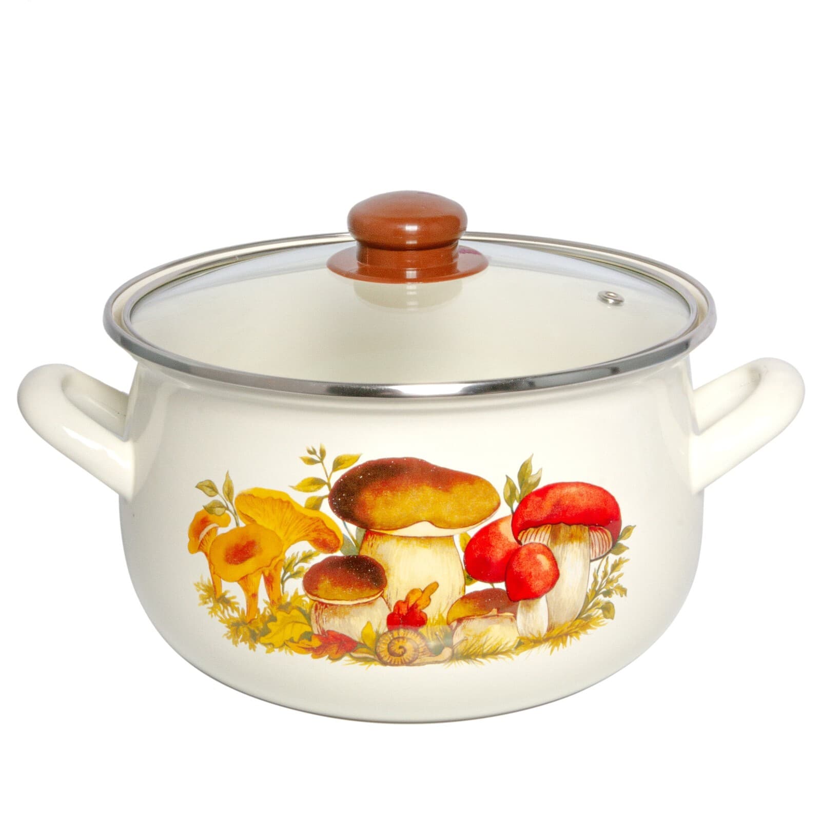 MUSHROOMS Enamelware Stockpot with Glass Lid, Enameled Cooking Pot 2.2 qt 3