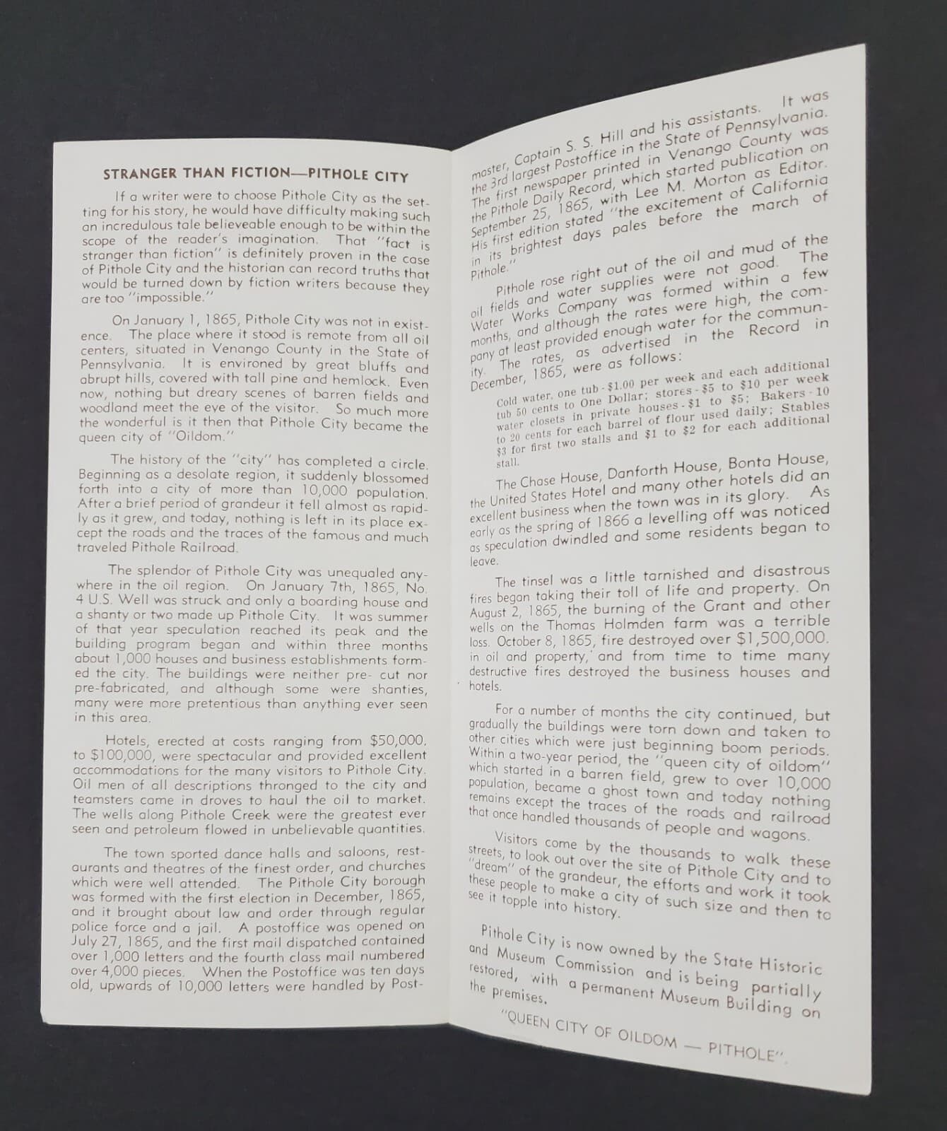 1970s Pithole City Pennsylvania PA Venango Co Ghost Town Vintage Travel Brochure 2