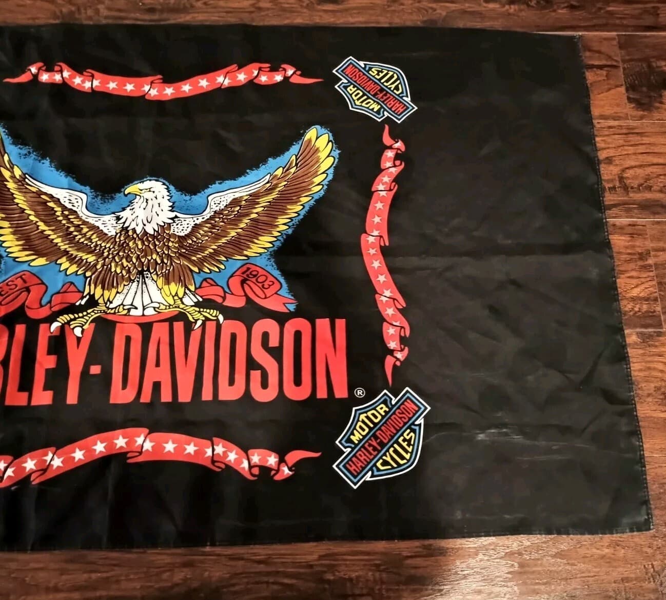 Harley Davidson Flag Double Sided Bald Eagle W/Retainer Rings 5' L x 2.11' H  LN 3