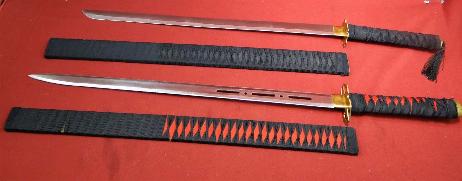 Pair of Contemporary Japanese Type Samurai Swords w/Wood Scabbards 2
