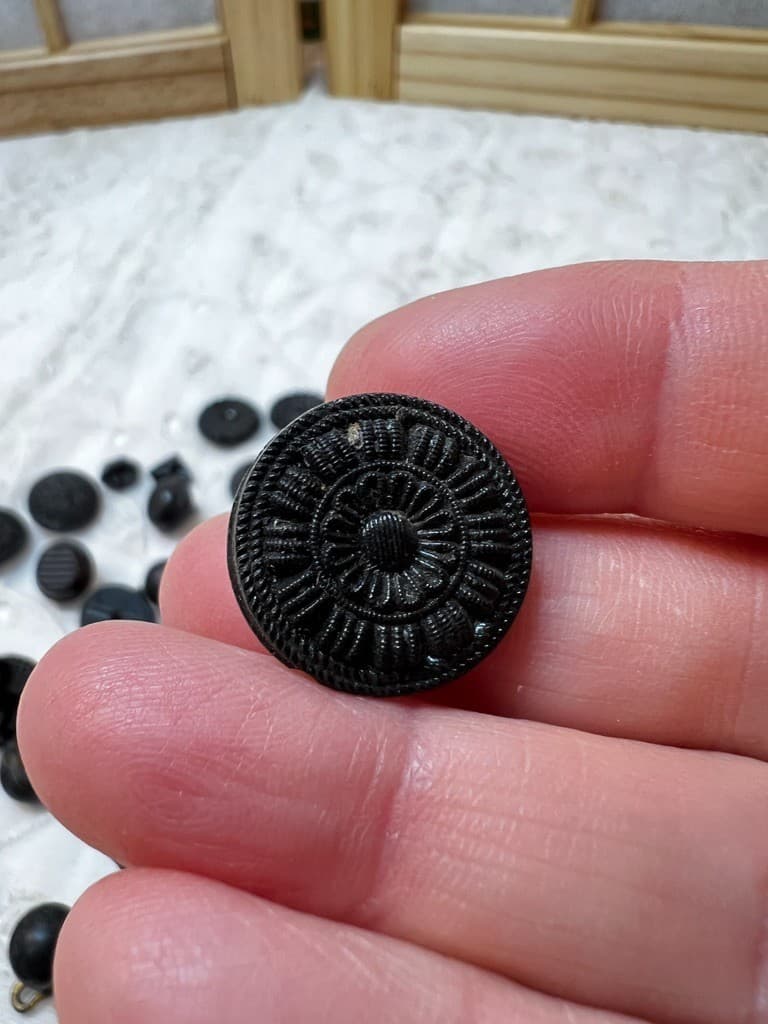 Lot of 50 Antique Ebony Buttons Beautiful Designs Victorian Styling Buttons 6