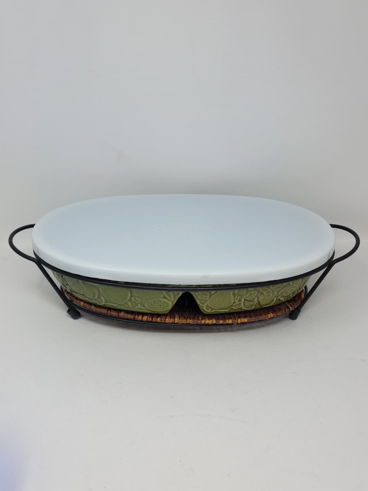 Temptations Green Divided Casserole Baking Dish With Lid & Stand Fruit Basket