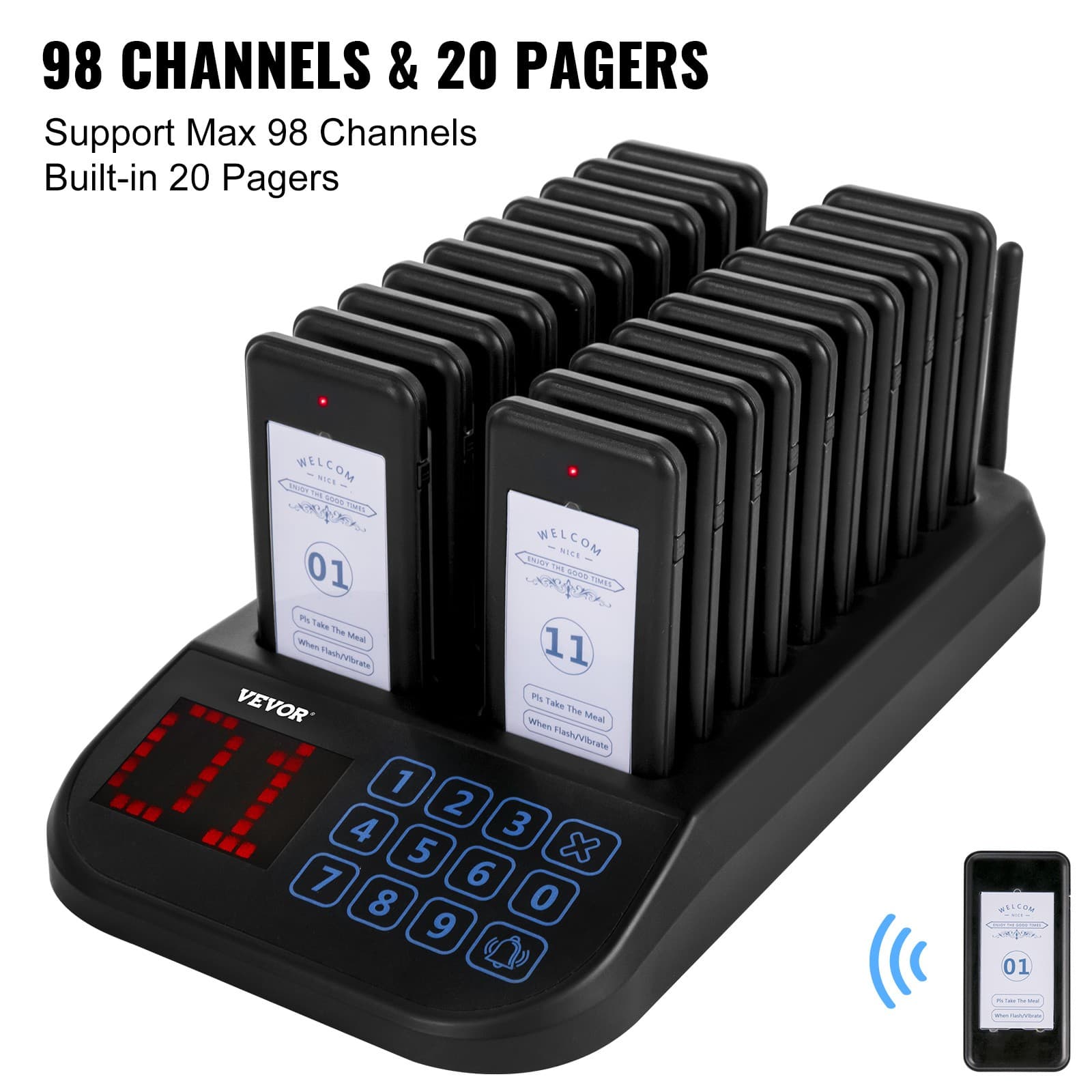 VEVOR Restaurant Pager Paging System 20 Coasters Wireless Pagers for Restaurants 6