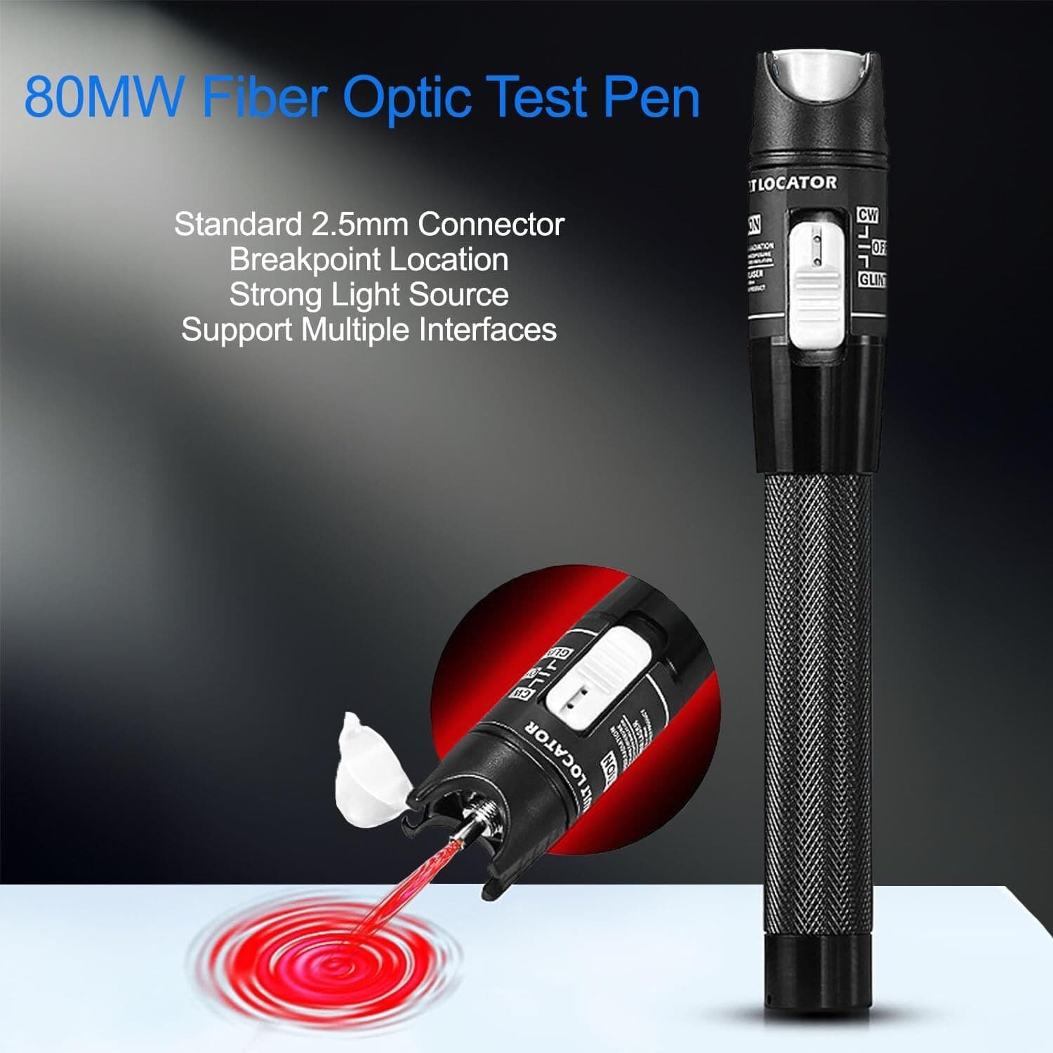 Fiber Visual Fault Locator, 80MW 80KM VFL Fiber Optic Cable Tester Meter Fiber R 2