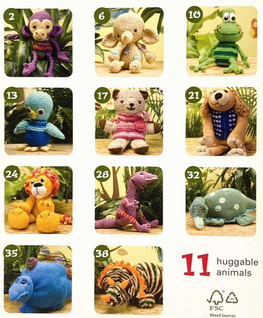 Crochet Animals Big & Small 11 plush designs monkey frog bird dog dino elephant+