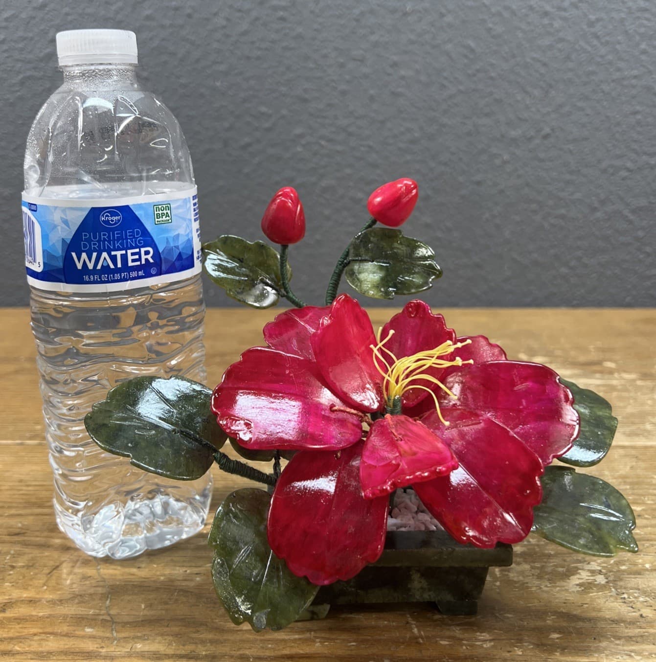 Vintage Japan Carved Stone Jade Bonsai Flowering  Tree 3