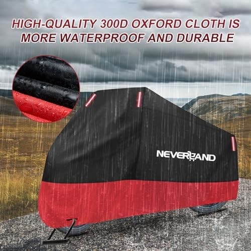  Motorcycle Cover Waterproof Outdoor, 300D Motorcycle Cover Heavy L(Up to 86") 6