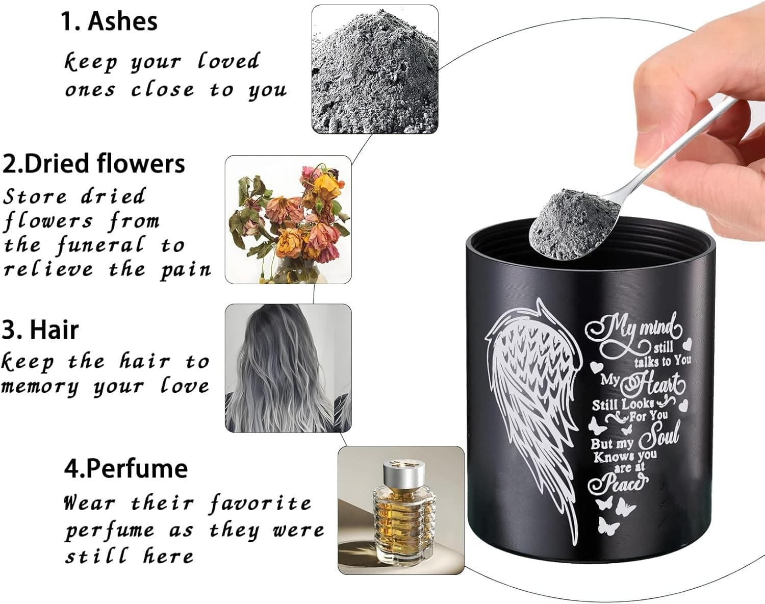 Set of 4pcs Small Urns for Human Ashes Female Male Aluminum Keepsake Black Ti... 4