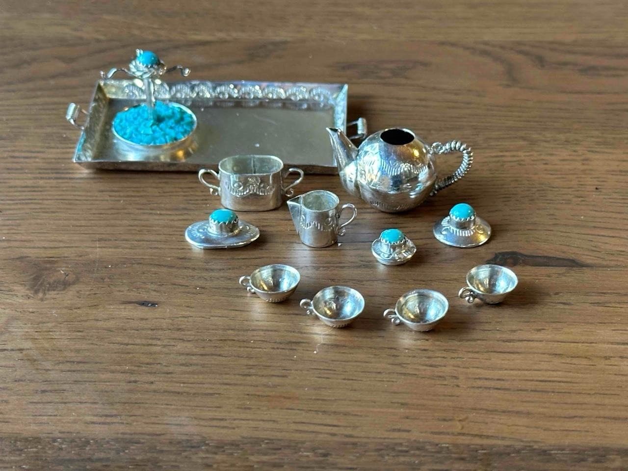 Wilbert Benally Hand Made Sterling Silver Complete Miniature Tea Set - Navajo 4