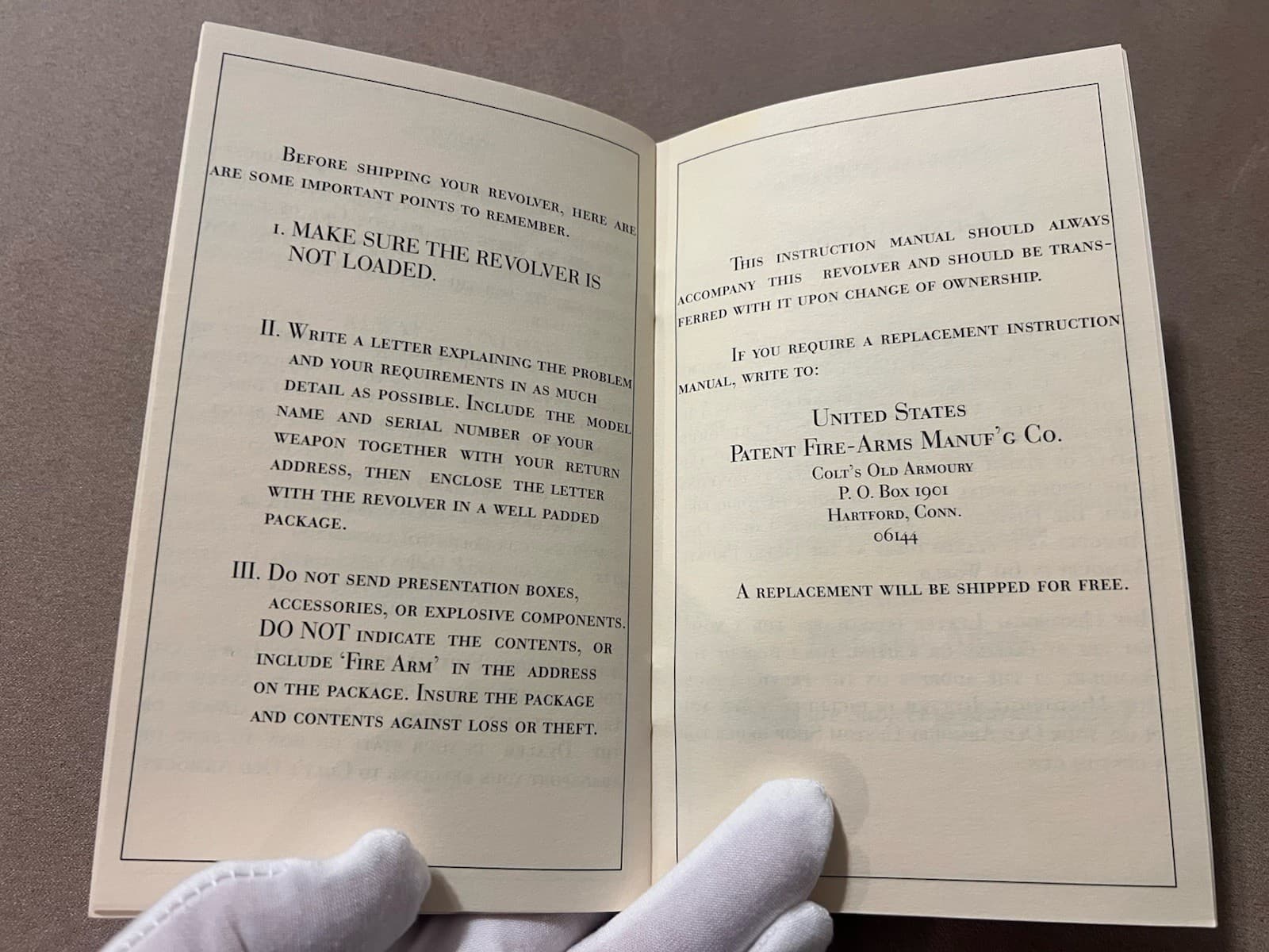 Factory Original USFA United States Fire Arms Single Action Manual 6