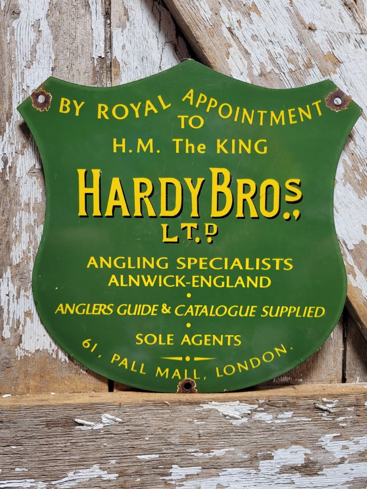 VINTAGE HARDY BROS PORCELAIN SIGN OLD ANGLING FLY FISHING ROD REELS TACKLE UK 4